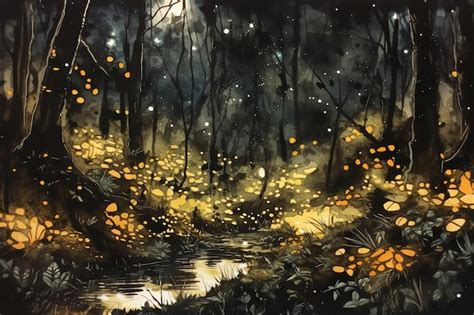 Un Grupo De Luci Rnagas Iluminando Un Bosque Por La Noche Ilustraci N