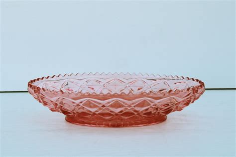 Vintage Pink Depression Glass Imperial Diamond Block Pattern Oval Bowl