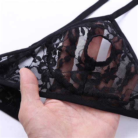 Black Sexy Women Lingerie See Through Sheer Lace Bra Top Nipple Open