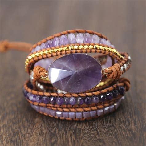 Natural Stone Amethyst Crystals Beaded Bracelet Healing Etsy