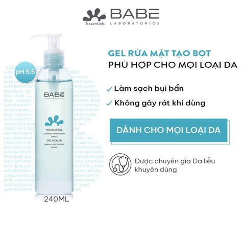 Mã COSBAUH3 giảm 8 đơn 300K BABE SOOTHING MICELLAR GEL GEL TẨY TRANG LÀM SẠCH DA 240 mL