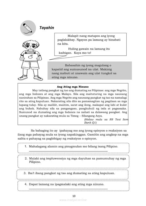 Filipino 5 Modyul 5 Pagpapahayag Ng Sariling Opinyon O Reaksiyon Sa