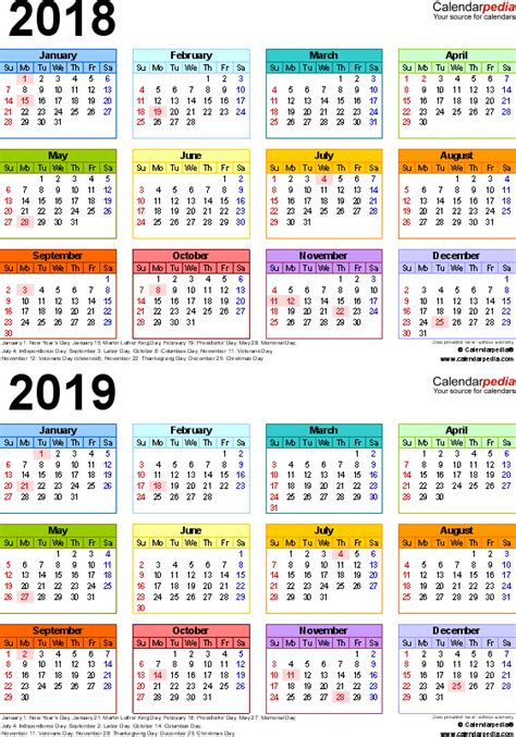 2018 2019 Two Year Calendar Free Printable Pdf Templates