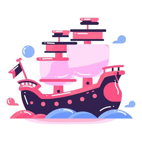 Premium Vector Hand Drawn Cute Pirate Ship In Flat Style