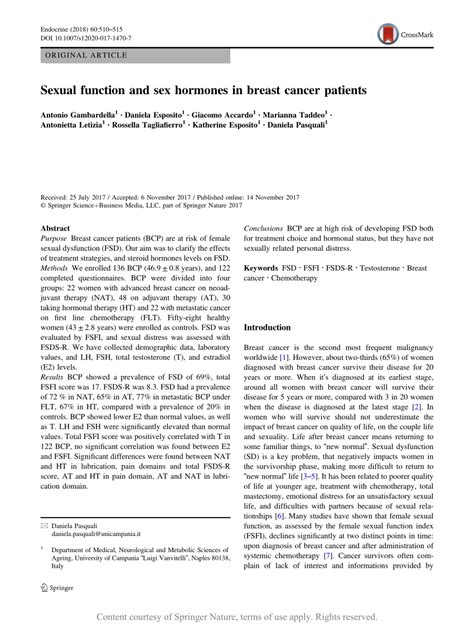 Sexual Function And Sex Hormones In Breast Cancer Patients Request PDF
