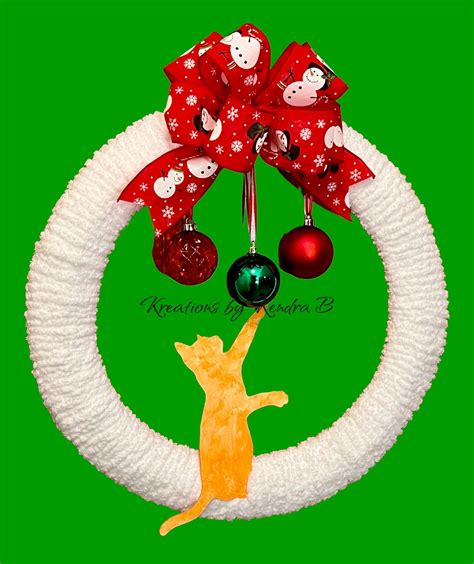 Cat Christmas Wreath Cat Wreath Cat Reaching for Christmas - Etsy