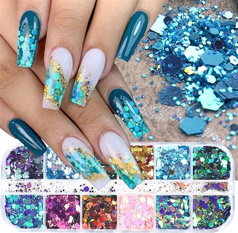 Amazon Grids Nail Art Foil Flake Glitter Confetti Nail Sequins