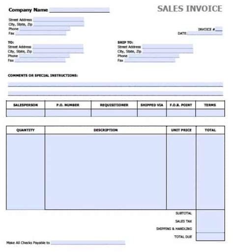 sales invoice template word excel formats