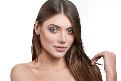 Premium Photo Portrait Of A Charming Brunette Model With Makeup On