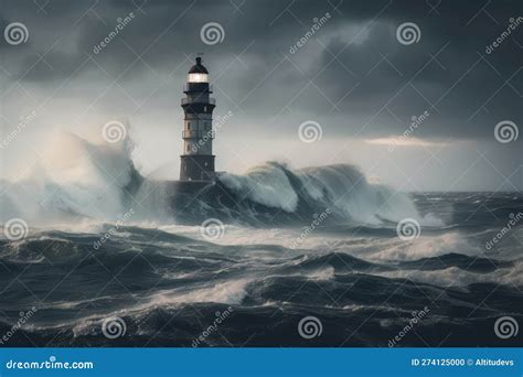 Lighthouse, with View of the Dark and Stormy Sea, during a Dramatic ...