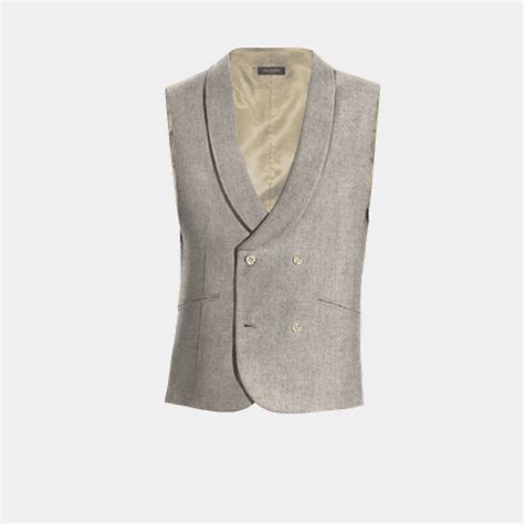 Chaleco Formal Double Breasted De Tweed Beige Con Solapa Redondeada