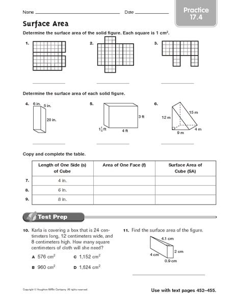 5th Grade Surface Area Worksheets