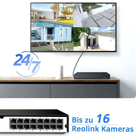 Reolink NVS16 16-Kanal PoE Netzwerkvideorekorder mit HDMI und VGA ...