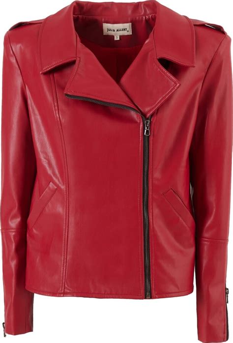 Julia Allert Women S Faux Leather Jacket With Shoulder Pads Red Shopstyle