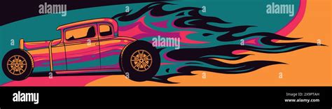 Vector Illustration Of Hot Rod Car With Flames Stock Vector Image Art Alamy