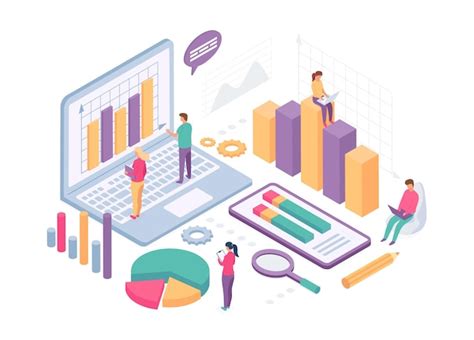 Analyse commerciale isométrique Les gens travaillent avec des