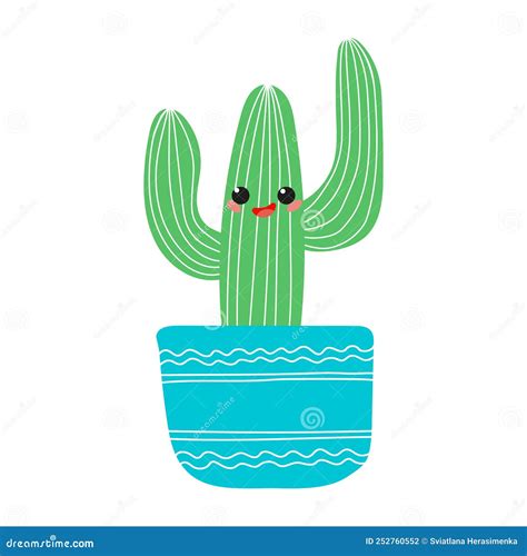 Hand Drawn Cacti Set Cute Succulent Character Vector Flat