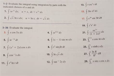 Solved 1 2 Evaluate The Integral Using Integration By Parts