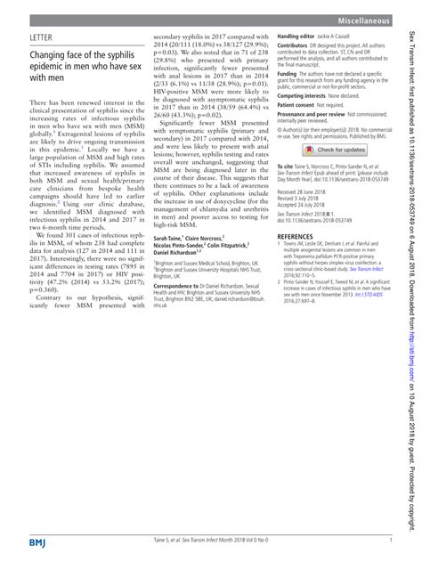 Pdf Changing Face Of The Syphilis Epidemic In Men Who Have Sex With Men