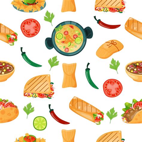 Premium Vector Cartoon Mexican Traditional Food Seamless Pattern