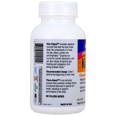 Enzymedica, Kids Digest, Chewable Digestive Enzymes, Fruit Punch, 90 ...