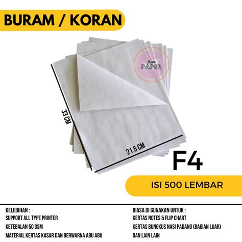 Jual Kertas Buram F4 1 Rim Isi 500 Lembar Kertas Buram F4 Shopee