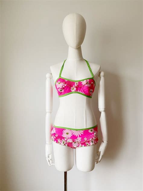 NEON FLOWER BIKINI Pink Green S Beach Party Re Gem
