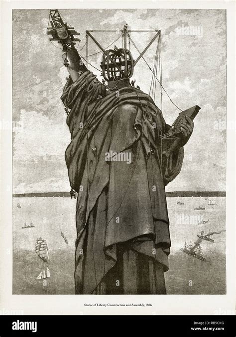 Statue of Liberty Construction and Assembly Victorian Engraving, 1886 ...