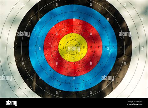 Archery Target With Arrow Holes Gold Red Blue And Black Competition