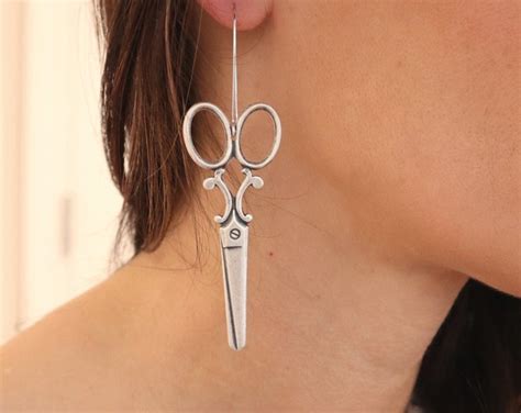 Large Scissor Earrings Sterling Silver Finish Scissor Dangle Etsy