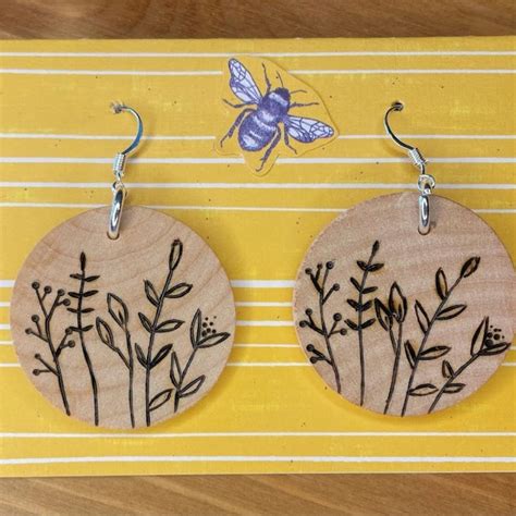 Wood Burned Earrings Etsy