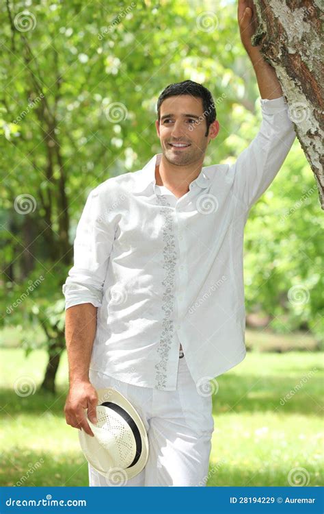 Man Leaning Against Tree Stock Image Image Of Confident 28194229