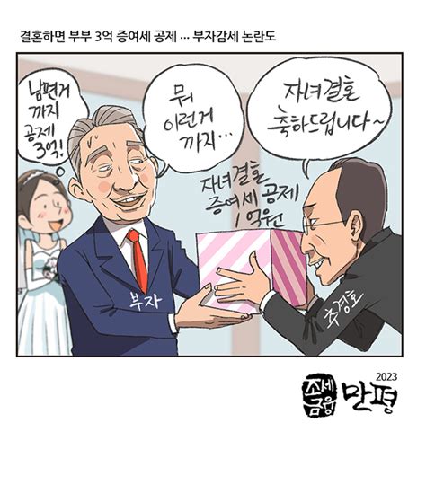 조세금융만평 결혼자금 3억원 증여세 면제부자감세 논란 이어져