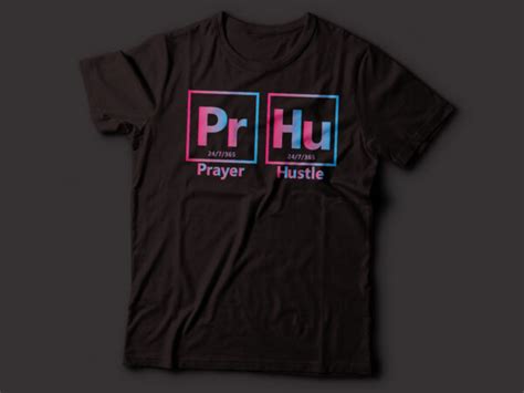 Prayer And Hustle Neon Periodic Table Style T Shirt Design Christian