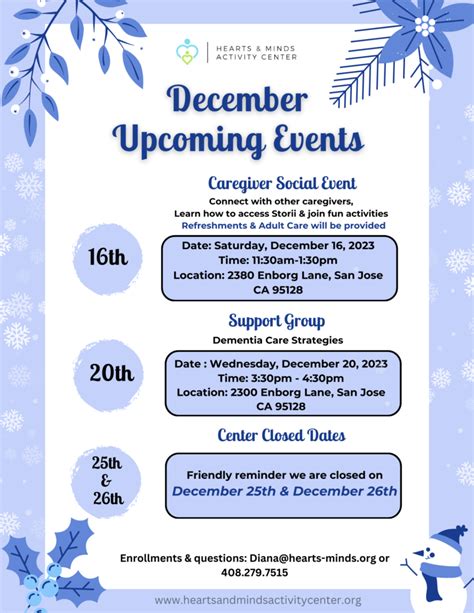 December Upcoming Events - Hearts and Minds