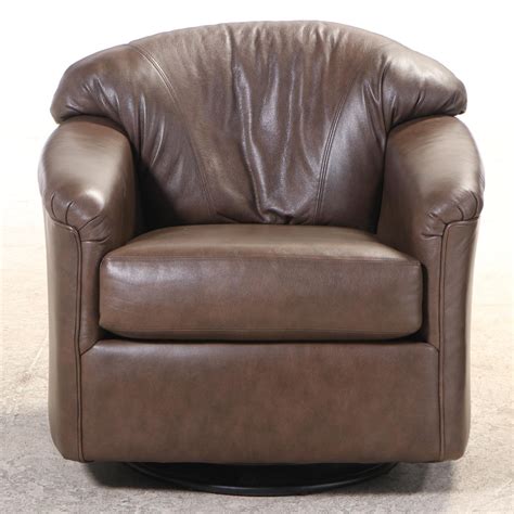 Contemporary Brown Leather Upholstered Swivel Rocker Lounge Chair | EBTH