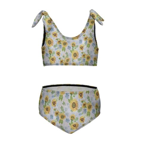 Watercolor Sunflower Background Sunflower Girl S 2 Piece Bikini Set Beach Sport Swimsuit