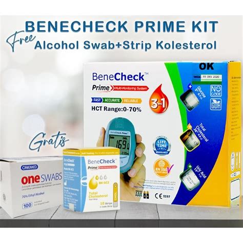 Jual PAKET HEMAT ALAT Benecheck Prime KIT FREE Strip Kolesterol 10 Pcs