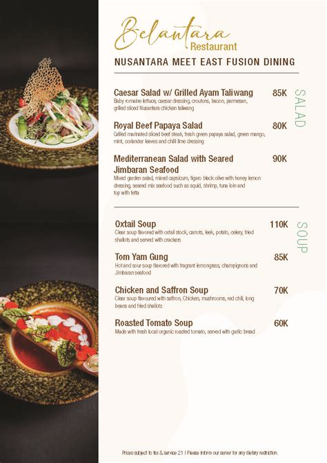 Food And Beverage Menu Kastara Resort And Spa