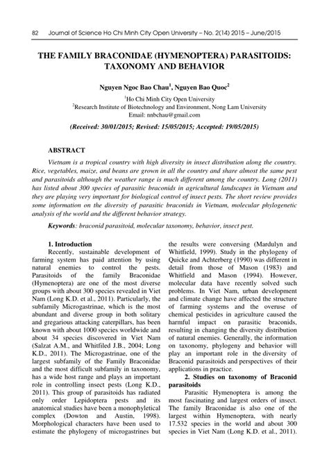 (PDF) The family braconidae (hymenoptera) parasitoids: taxonomy and ...