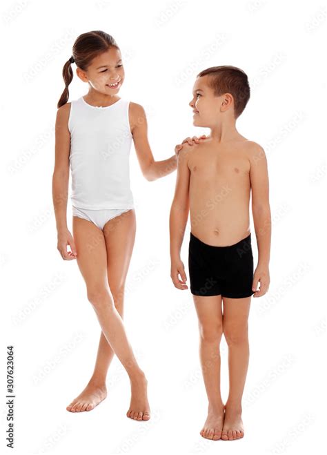 Cute Little Children In Underwear On White Background Stock Photo