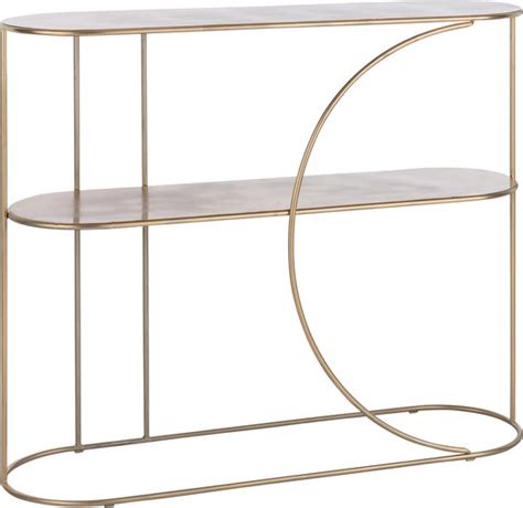 J Line Console 2 Planken Curve Deco Metaal Goud Bol