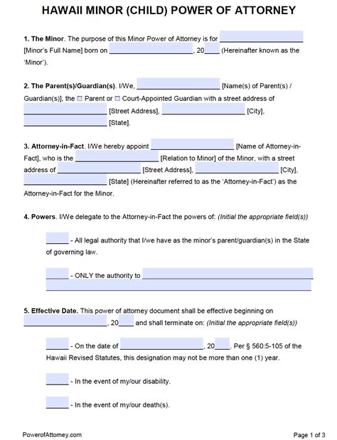 Free Hawaii Power Of Attorney Forms PDF Templates