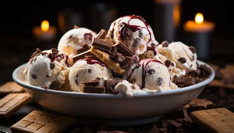 Homemade Ice Cream Sundae A Sweet Indulgence On Wooden Table Generated By Ai Stock Image