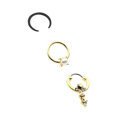 Multi Pack Cz Goldtone Septum Clicker Retainer And Captive 3 Pack 16