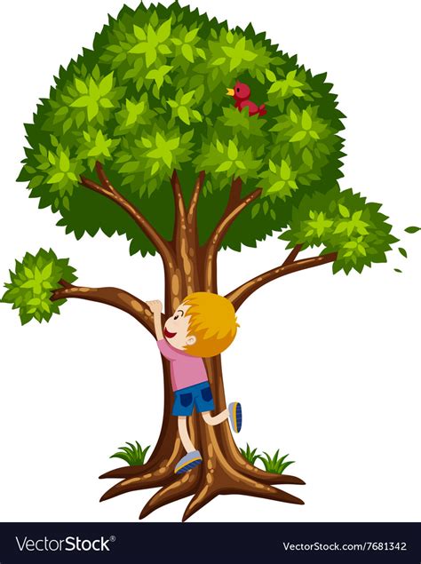 Little boy climbing up the tree Royalty Free Vector Image