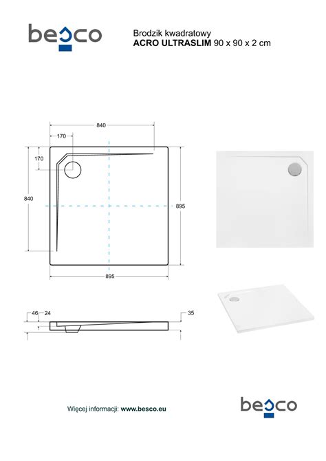 BESCO ACRO UltraSlim Brodzik kwadratowy 90x90x2cm BMAC 90 Łazienka Home