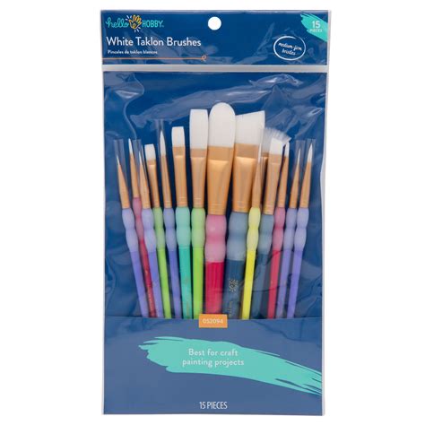 Hello Hobby Variety Craft White Taklon 15pc Synthetic Paint Brush Set