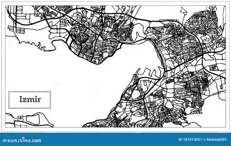 Izmir Turkey Map In Black And White Color Stock Vector Illustration