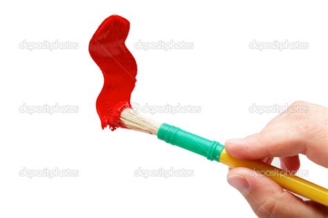 Female hand painting brush with red paint, isolated over white. ⬇ Stock Photo, Image by © t.r.o ...